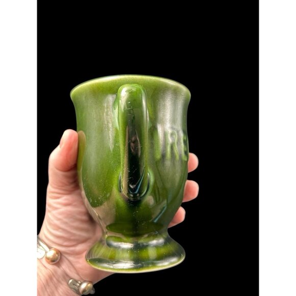 Coffee Mug Cup Pedestal 'Ireland" Green Irish Stoneware Raised Letters Vintage - Picture 8 of 11